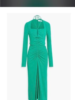 NWT Rebecca Vallance Teal-Green Ruched Long-Sleeve Midi Dress